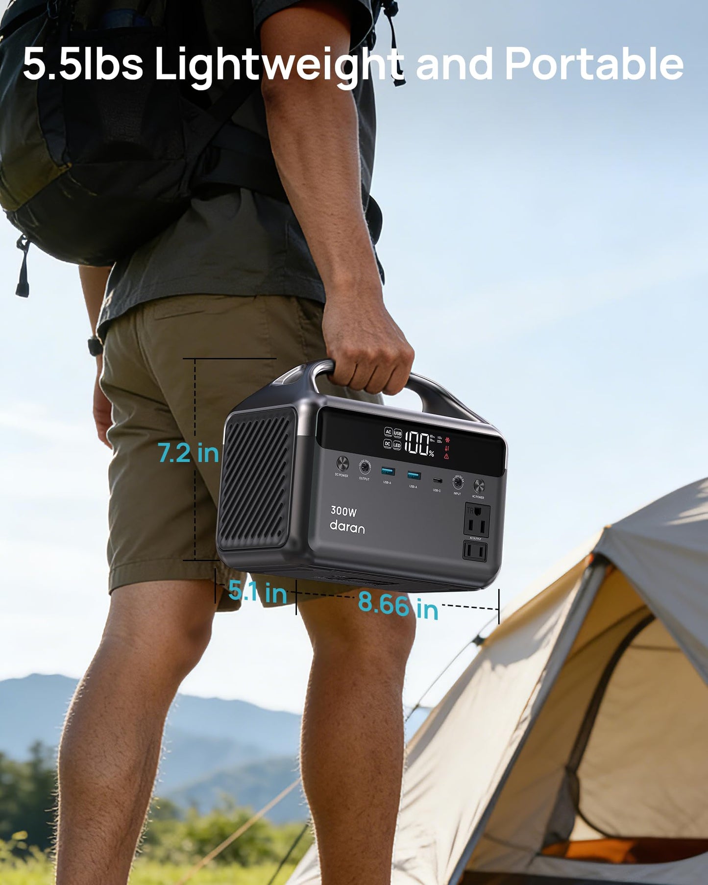 DaranEner Portable Power Station, 300W (Surge 600W) 192Wh(60,000mAh) Power Bank with 110V AC Outlet, LiFePO4 Battery for Home Emergency, Camping, Travel,& Outdoor Electronics(Option Solar Generator)
