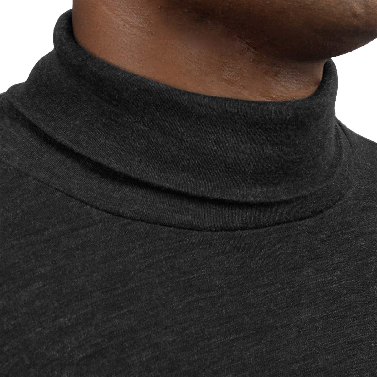 100% Merino Wool Mens Turtleneck - Midweight Long Sleeve Base Layer - Black - X-Small