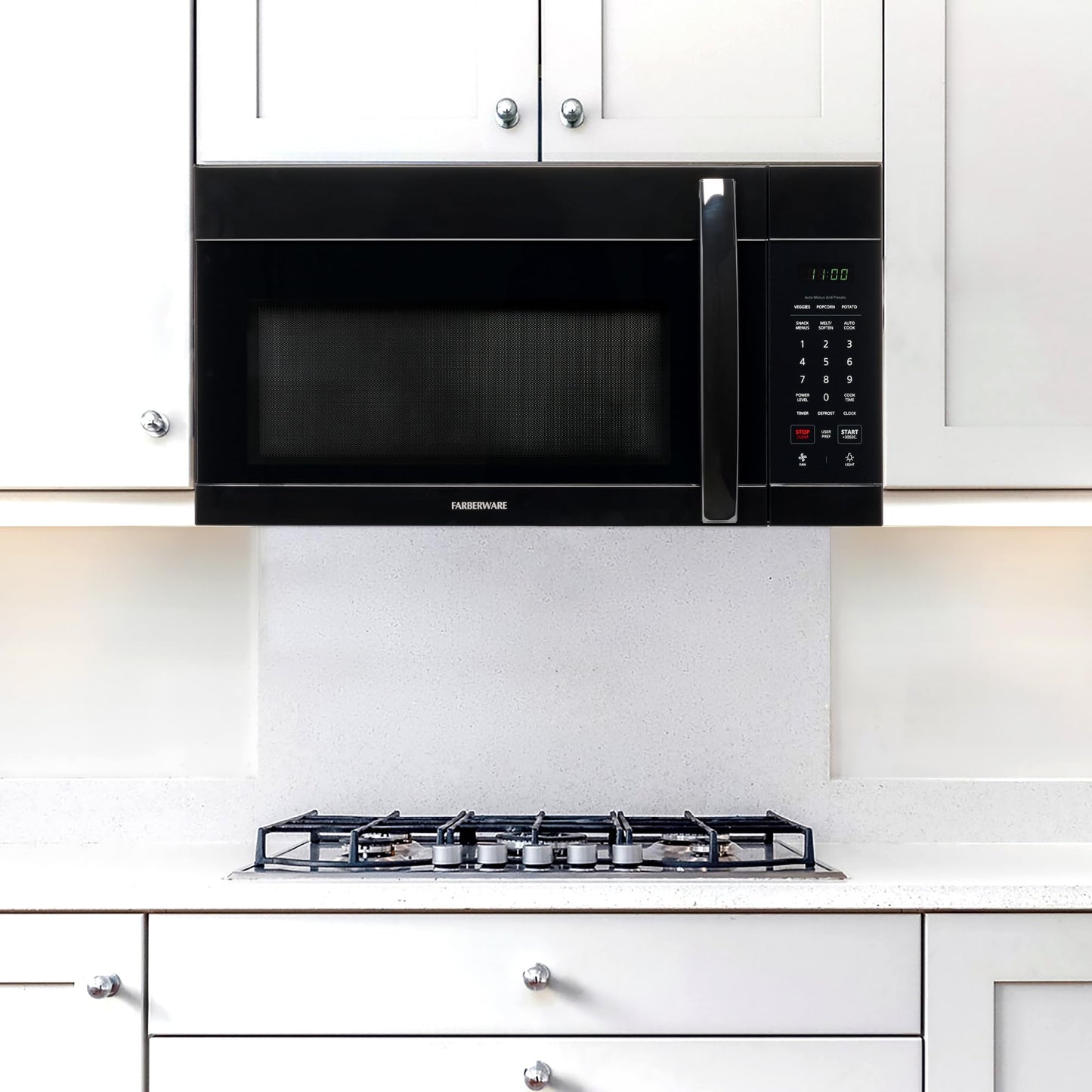 Farberware 1.7 Cu. Ft. Over-the-Range Microwave Oven – 1000 Watts Power, Auto Cook Settings, Defrost, Easy Clean and Child Safety Lock - Black