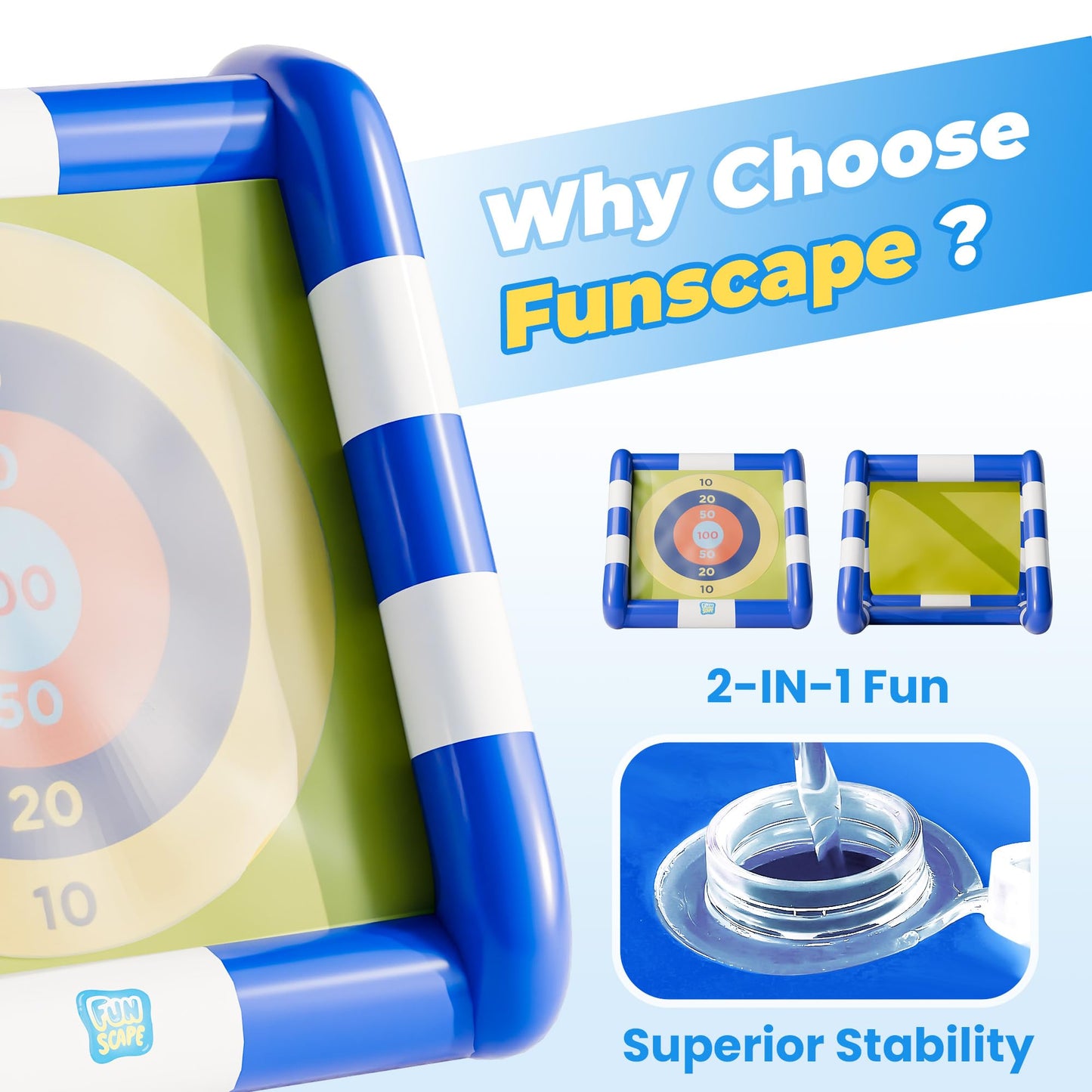 Funscape Kids Soccer Pool Toy, 2-in-1 Inflatable Float Soccer Goal & Ball Toss Water Game, Toddler Outdoor Football Backyard Game, Summer Beach Pool Party Gift 3 4 5 6 7 8 10 12 Year Old Boy Girl Teen
