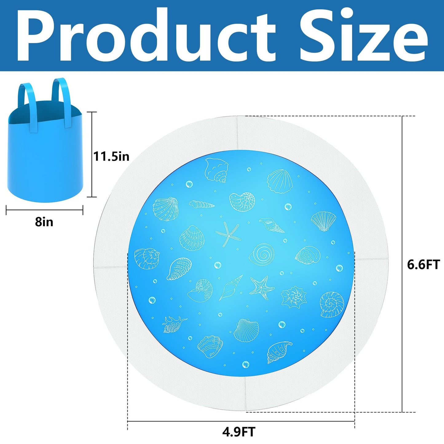 6.5 x 6.5 Feet Baby Beach Pool-Waterproof Kid Pool and Beach Blanket-2 in 1 PVC Toddler Paddling Pool for Infant Kids Boys and Girls