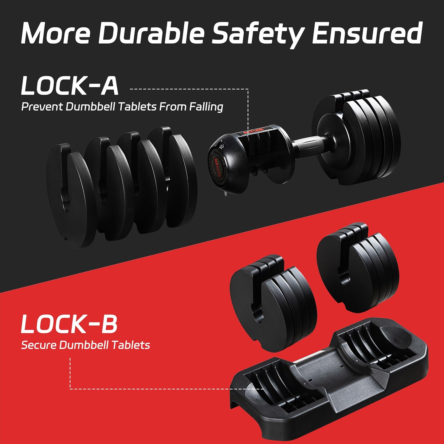 ALTLER Adjustable Dumbbell,52lbs Set with Tray for Workout Strength Training Fitness, Adjustable Weight Dial with Anti-Slip Handle and Weight Plate for Home Exercise