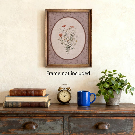 ORIDOMY Vintage Floral Wall Art - Embroidered Dried Flowers & Botanical Illustration Canvas Art in Neutral Tones for Cottagecore, Farmhouse, Boho & Rustic Home Decor‌ 8 * 10 Unframed