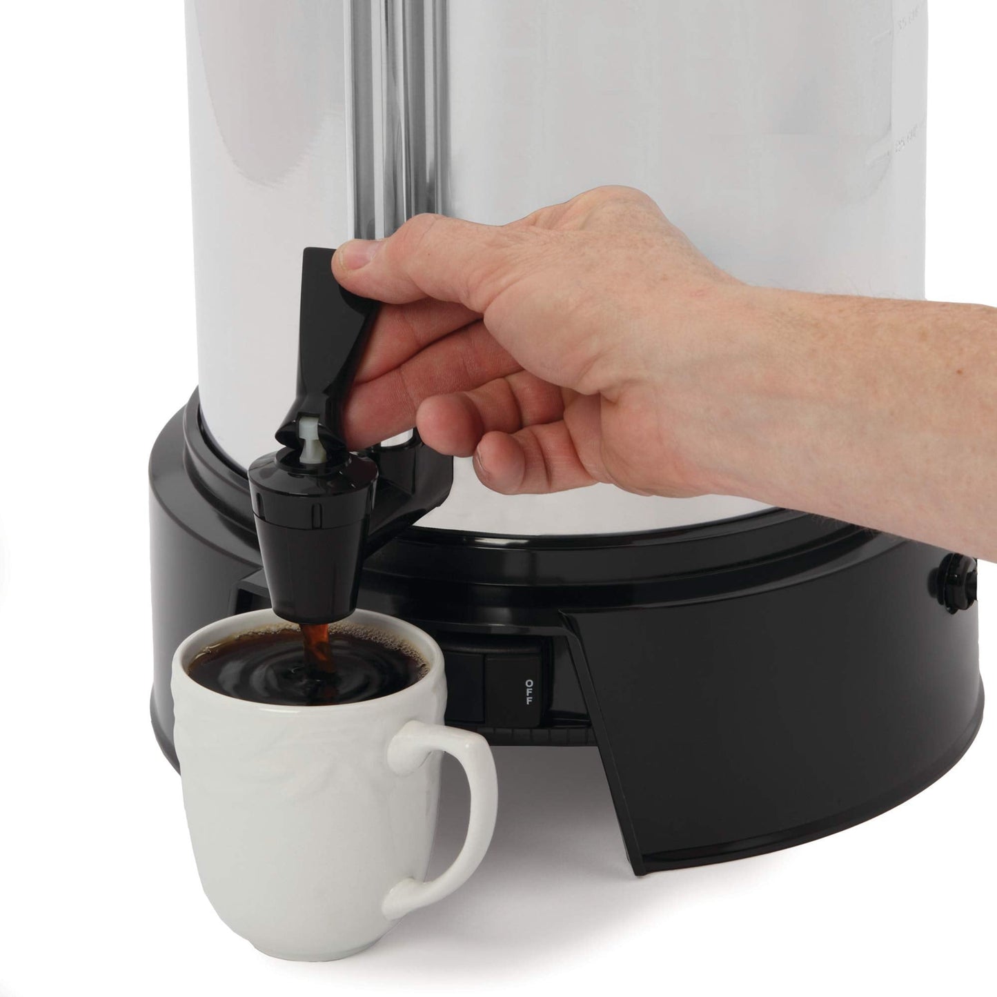 West Bend Commercial Coffee Urn Highly-Polished Aluminum Features Automatic Temperature Control Large Capacity with Quick Brewing Smooth Prep and Easy Clean Up NSF Approved, 55-Cup, Silver