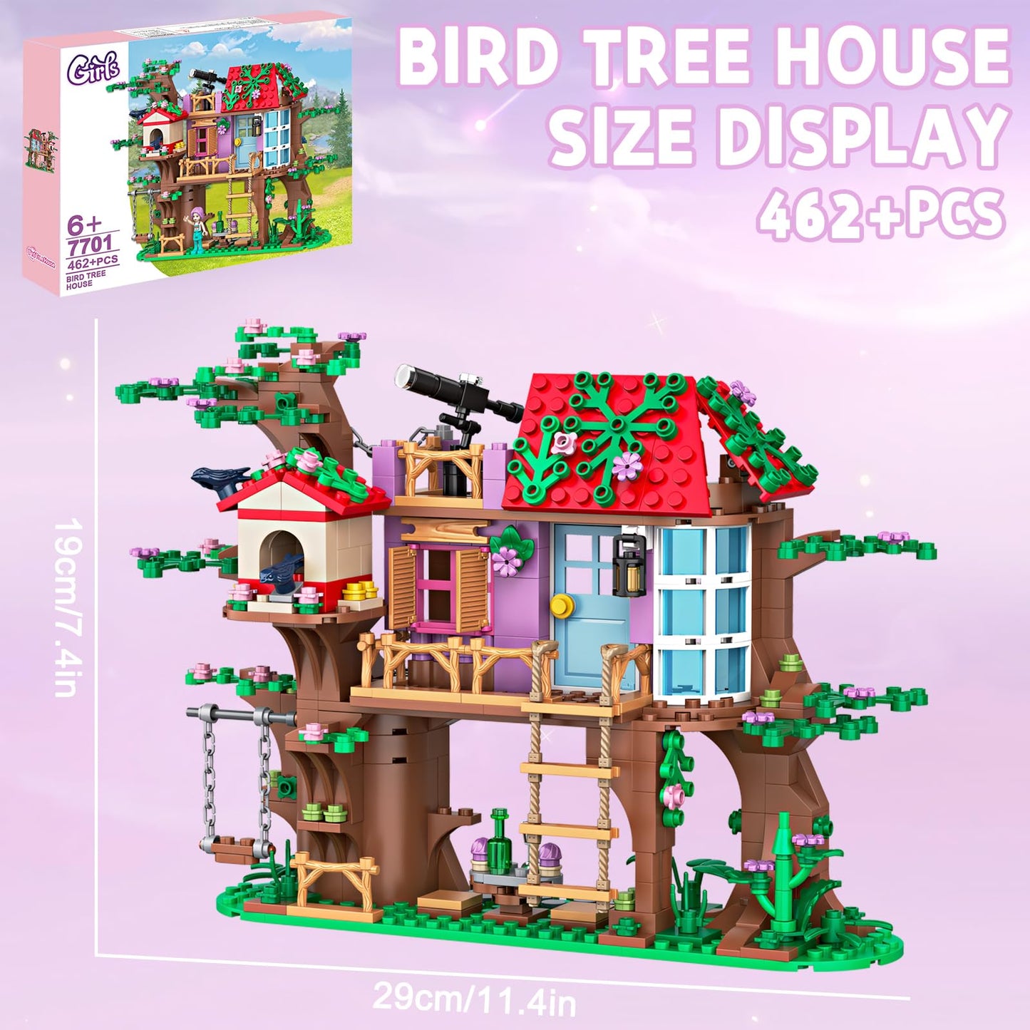 Myth Qholve Bird Tree House Building Block Set Creative Forest Playhouse Toy with Swing Ladder and Bird Nest Nature Adventure Kit for Nature Loving Kids Teens