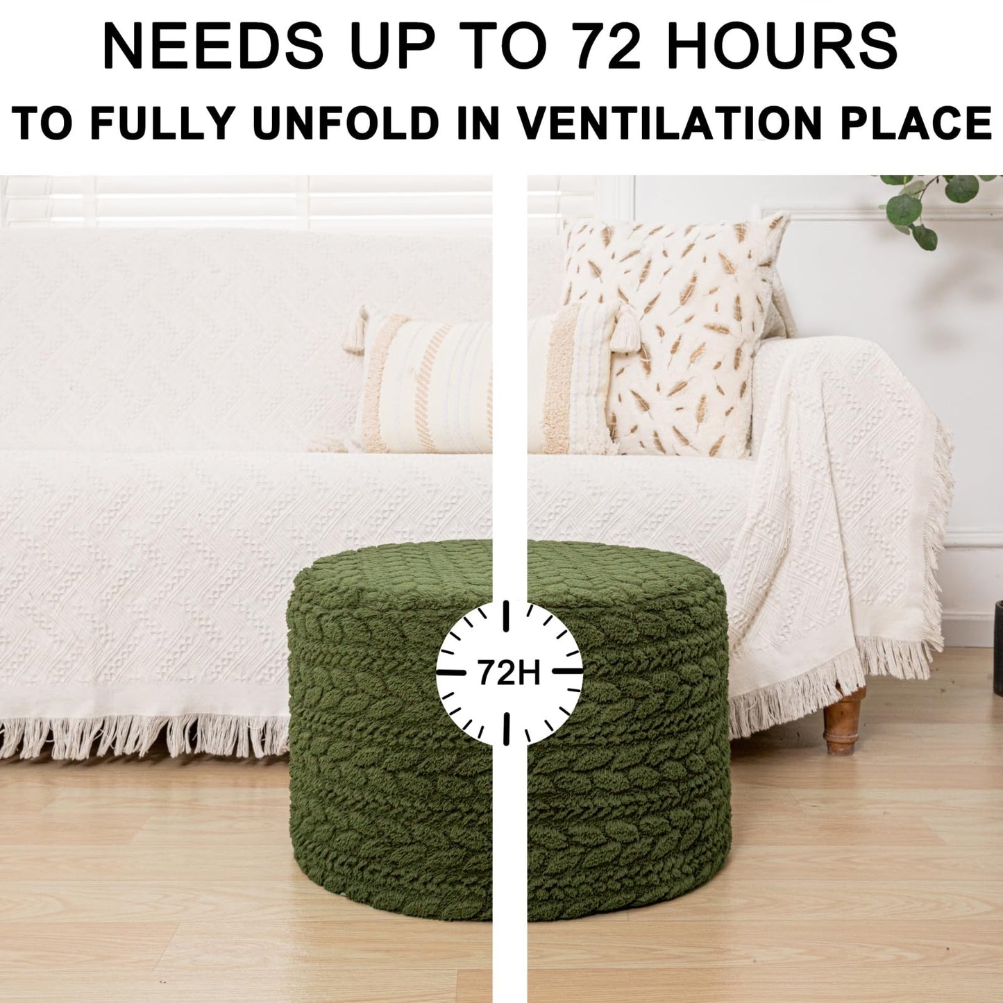 Round Pouf Ottoman 20 x 20 x 14 Inches Boho Poof Home Decor Floor Pouffe Ottoman Foot Rest for Couch Sofa Bean Bag Chairs Living Room Bedroom (Green)