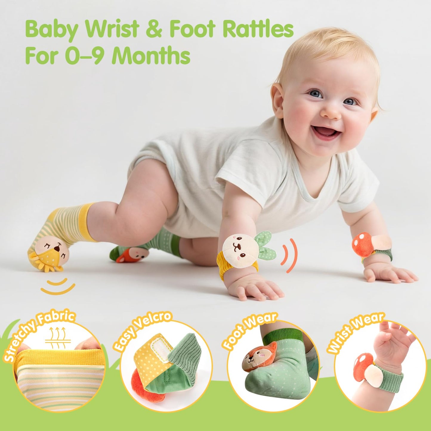 hahaland Baby Shower Gift for New Mom, Newborn Gift Set for Boys & Girls with Swaddle Blanket, Rattle Socks and Wristband Set, Plush Rattle, Soft Baby Crinkle Book, Wooden Milestone Card