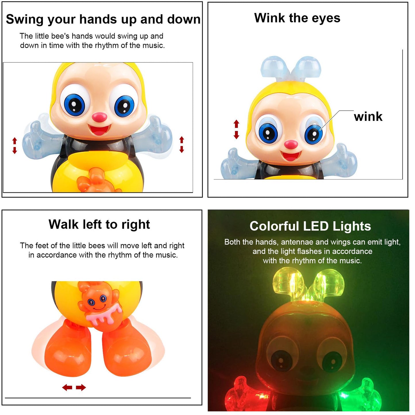 Dancing Bee Toy with Music & LED Lights - Abejita Chiquitita Interactive Walking Toy for Toddlers, Juguete de Abeja Bailarina para Niños, Sensory Learning Gift for Boys Girls 1 2 3+