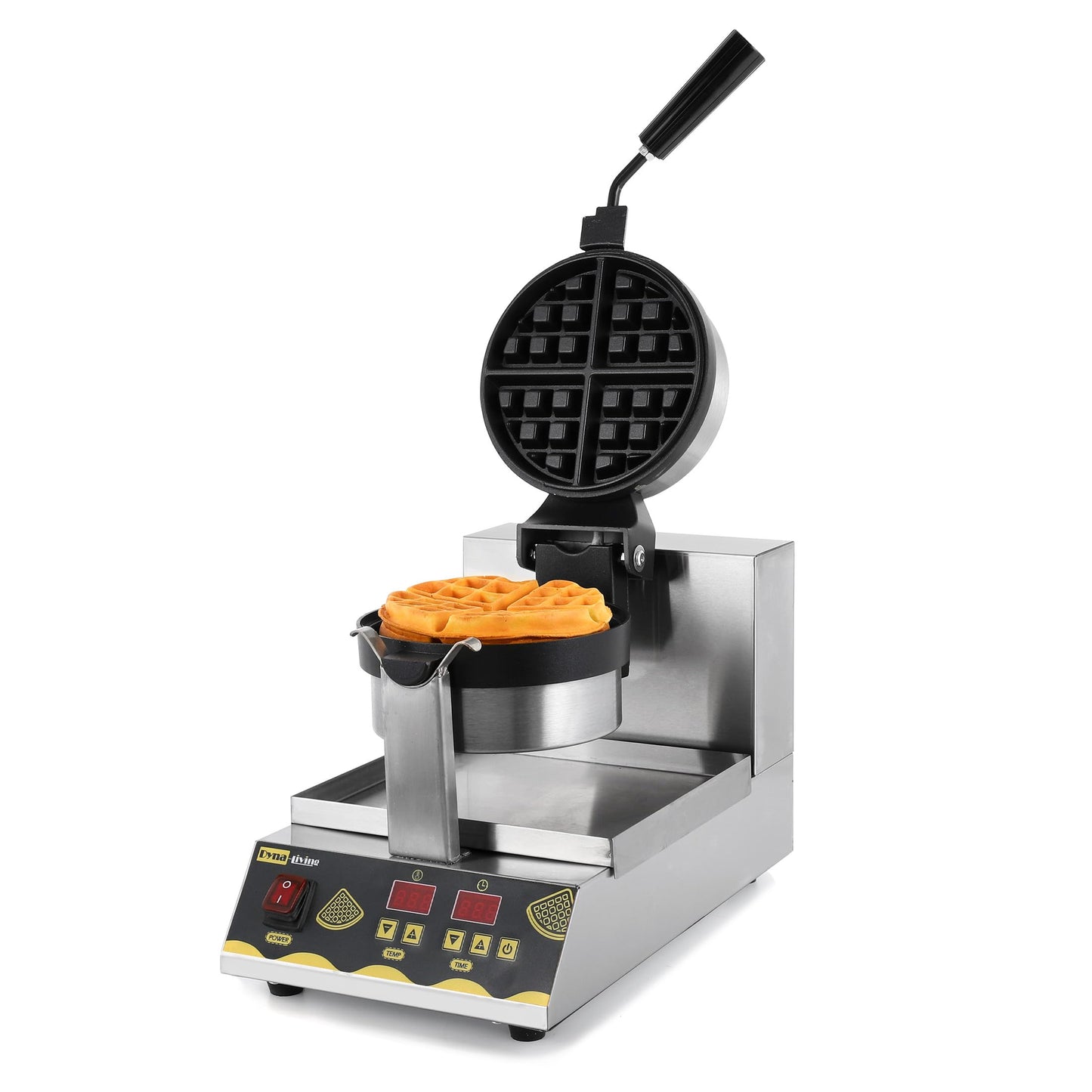 Dyna-Living Belgian Waffle Maker 180° Rotating Commercial Waffle Maker Intelligent Commercial Waffle Iron for Restaurant, 1200W Professional Waffles Machine for Home Use