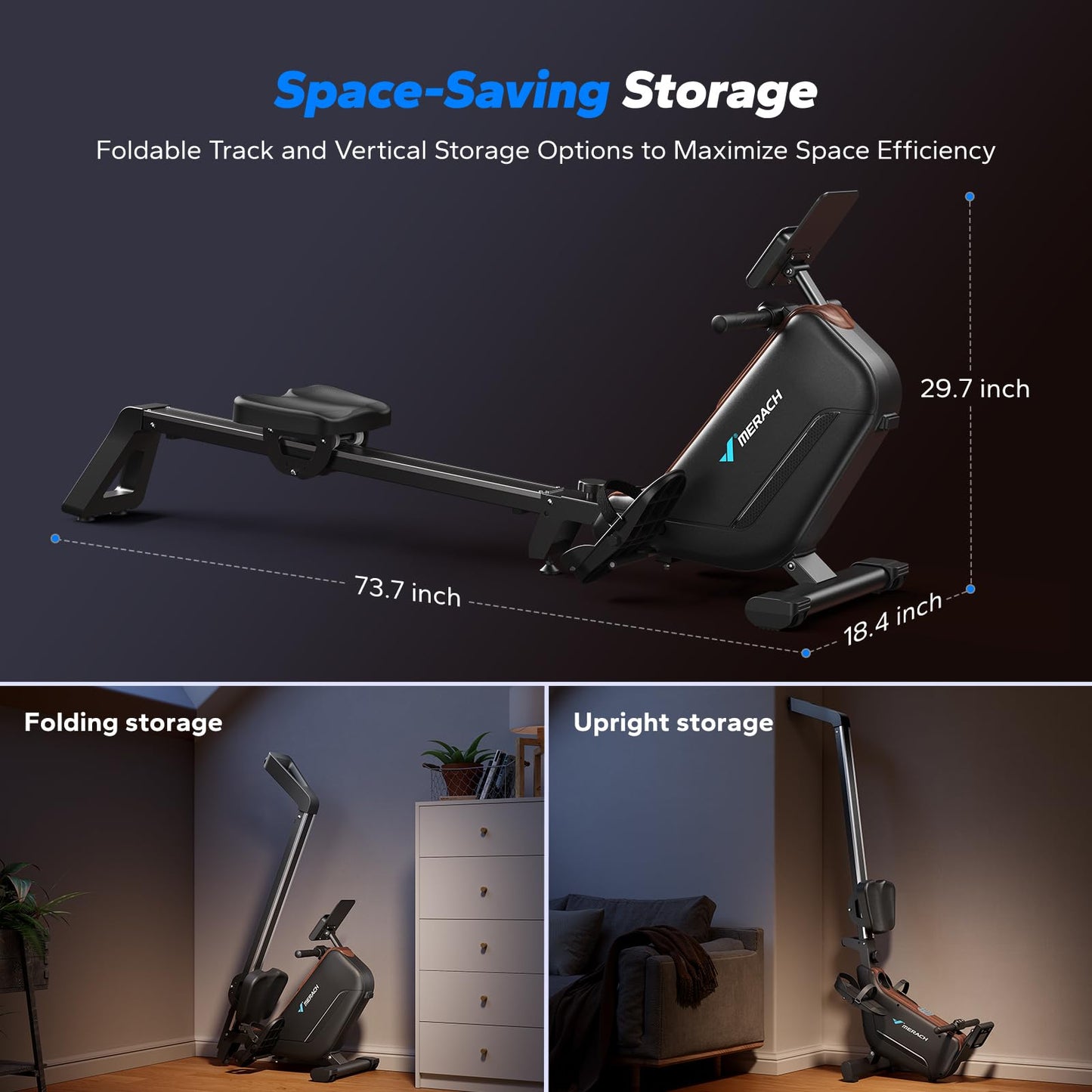 MERACH Rowing Machines for Home, Powerful Electromagnetic Row Machine with 51.2" Extended Rail, 16-Level Handle Resistance Adjustment Rower, 350 LBS Load Capacity, Ergonomic Comfort Seat, Easy Storage
