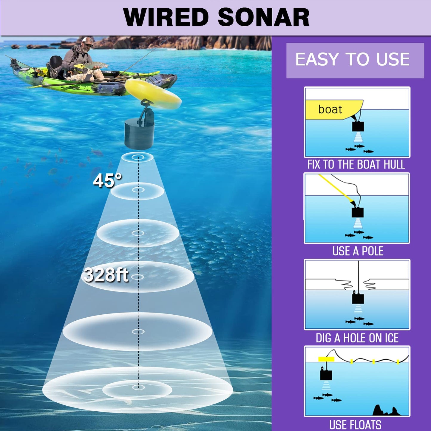 LUCKYLAKER Water Handheld Fish Finder Boat Sonar Wireless Fish Finders Waterproof Portable Display Depth Finders Transducer Sea Ice Fishing