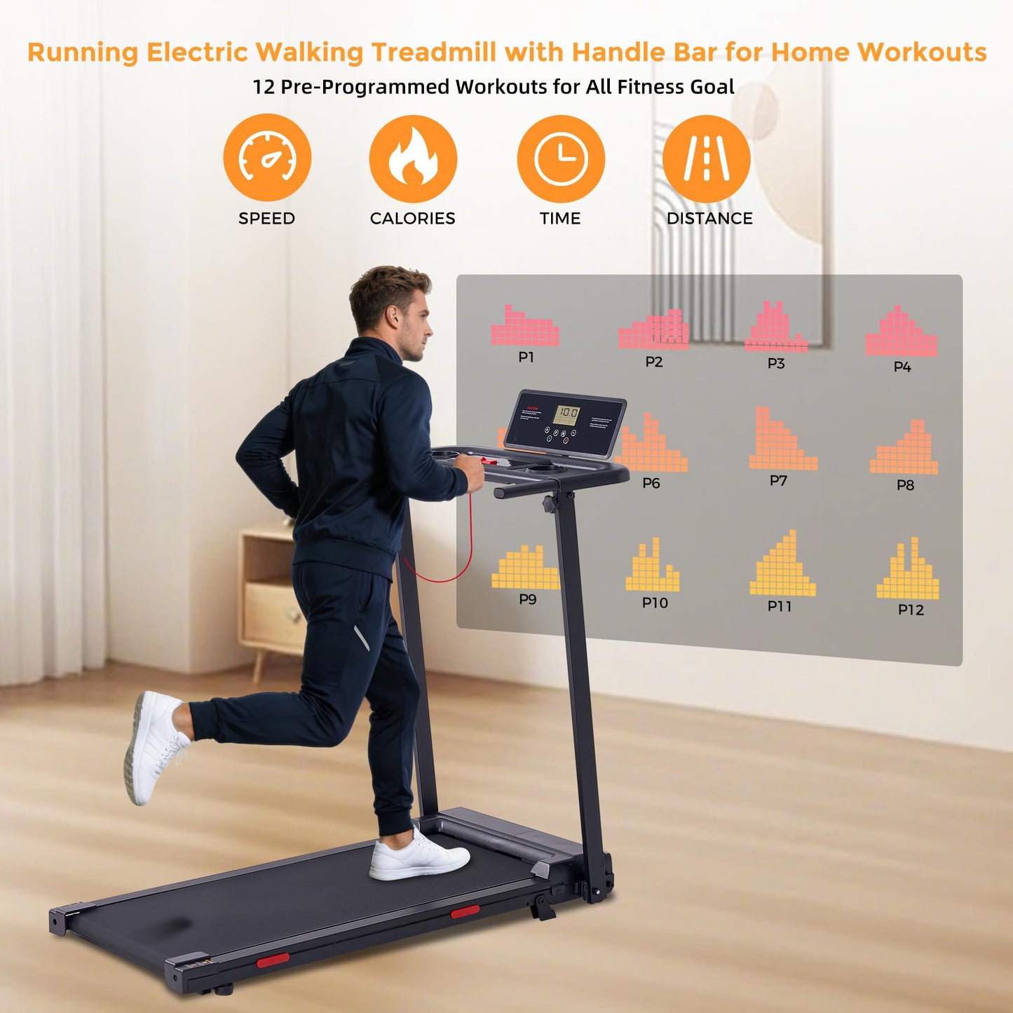 POTUPUS Walking Pad with Handle Bar, 0.6-10MPH Walking Pad Treadmill for Home Small, 3.5HP Portable Small Running Treadmill with Handles, Big Screen, 400LBS