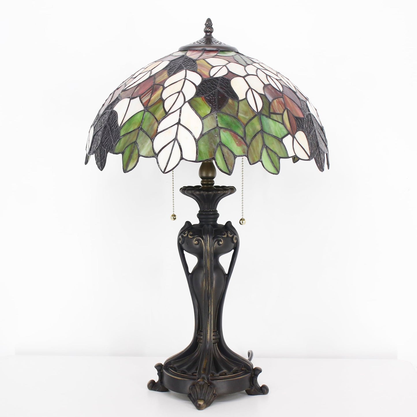 ANYONGLU Tiffany Lamp(2 Lights) Stained Glass Table Lamp Bedside Desk Reading Light 16X16X24 Inch Decor Bedroom Living Room Home Office (Maple Leaf)