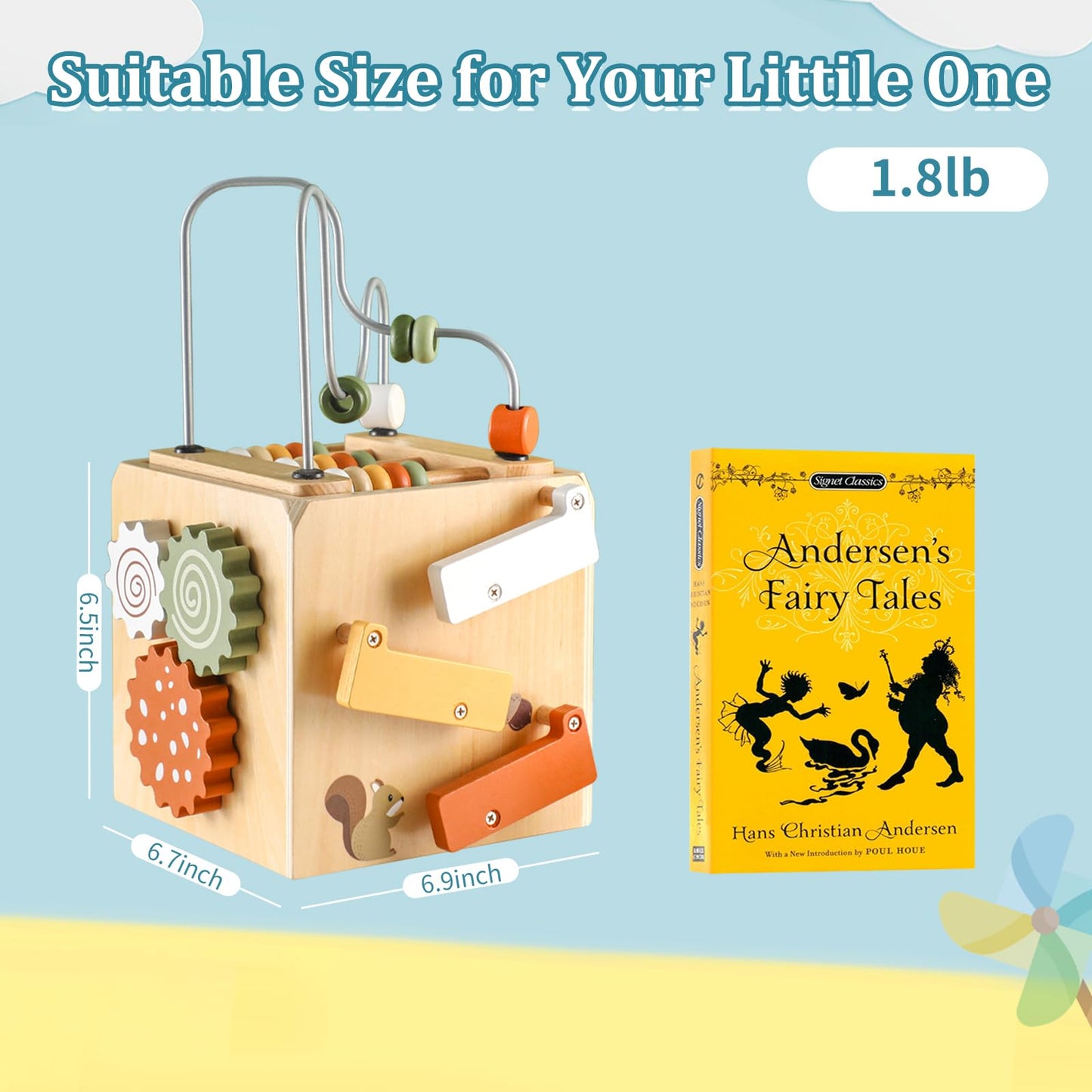 Smartwo Wooden Kids Baby Activity Cube - Boys Gift Set | One 1, 2 Year Old Boy Girl Gifts Toys | Developmental Toddler Educational Learning Boy Toys 12-18 Months | Bead Maze, First Birthday Gift