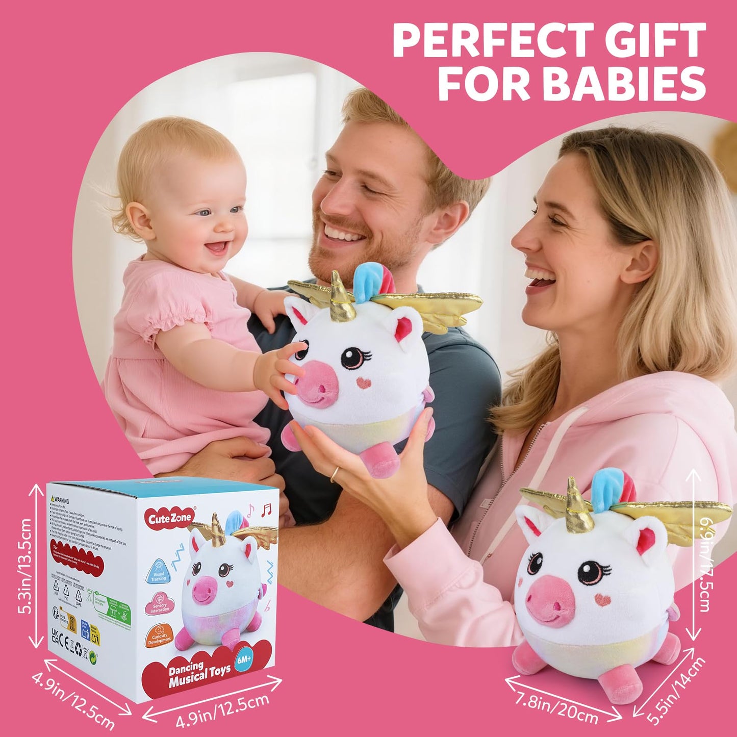 Baby Toys 6-12-18 Months,Musical Crawling Unicorn Plush Toy with 48 Songs & Recording, Dancing Walking Moving Bouncing Learning Toy, Tummy Time Sensory Toys for 1 2 3 Year Old Girls Birthday Gifts
