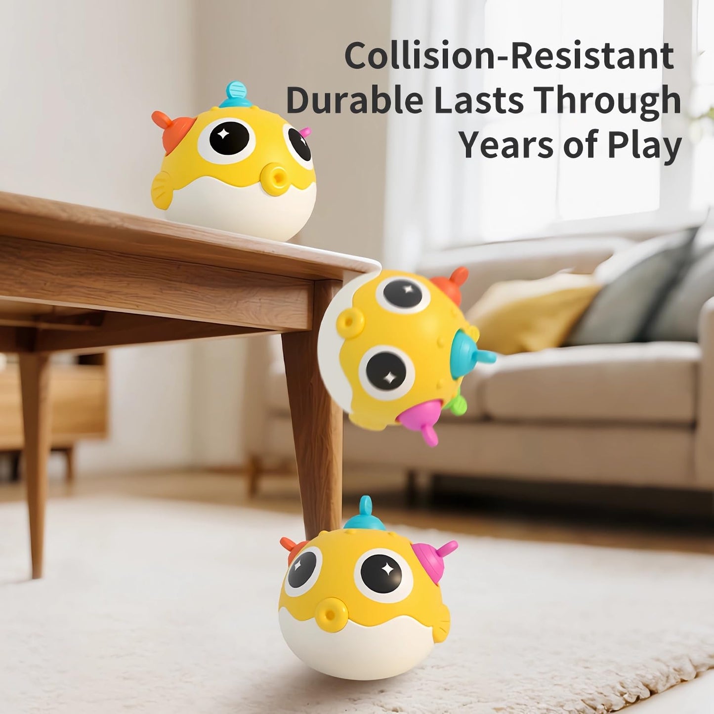 GeeKiPrime Baby Wobble Toys, Infant Rolypoly Tumbler Musical Wobbler Toy with Silicone Bubble for Teething Sensory Play, Baby Tummy time Toys for Newborn 3 6 12 Months Gifts for Toddler Boys Girls