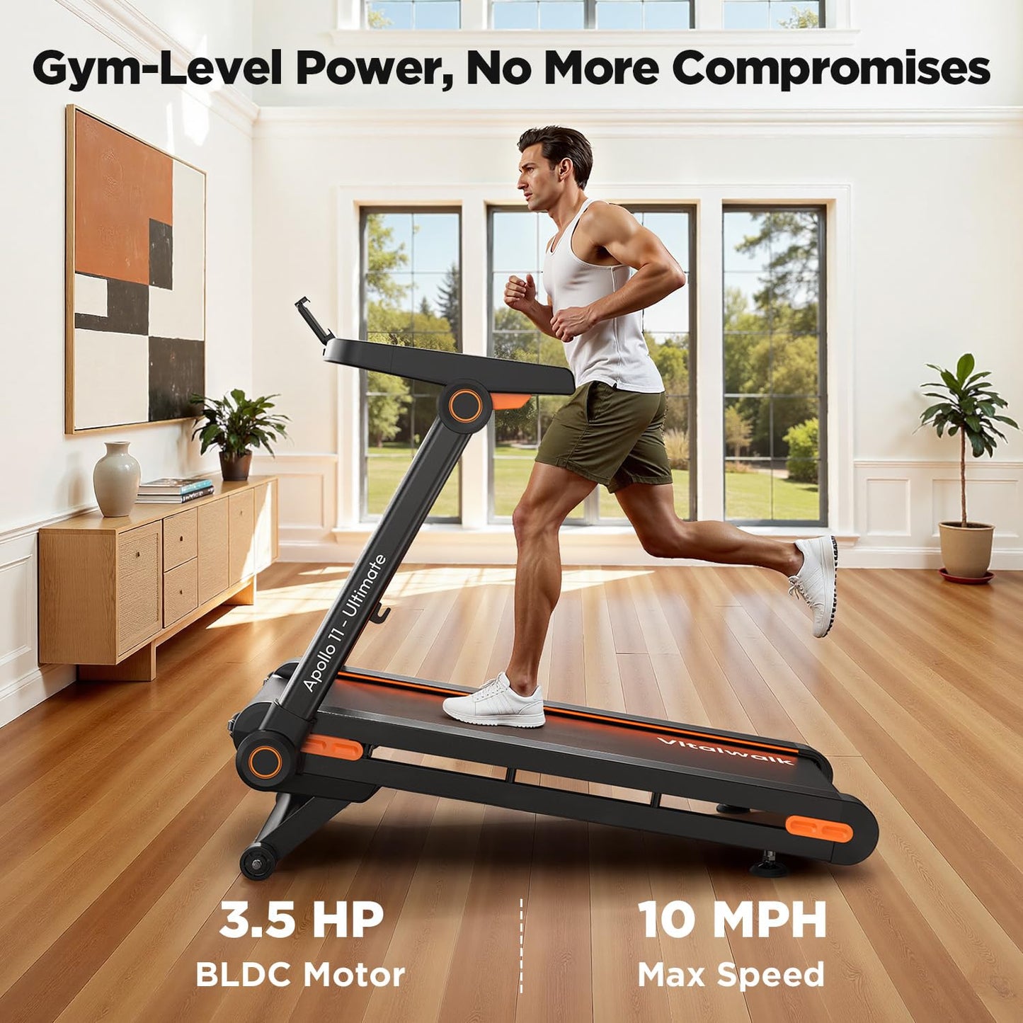Foldable Treadmill with Auto Incline - Vitalwalk Commercial 48"x18" Wide Running Belt, 20% / 15% Incline, 10MPH, 3.5HP Brushless, Walking Pad Treadmill for Home, Auto Folding, No Installation, 350LBS
