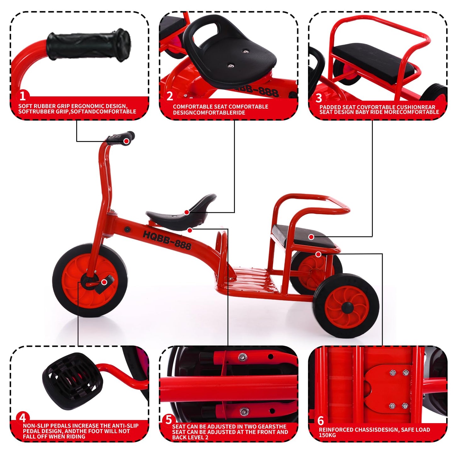 Kids Tricycle for Riders Ages 3-5 Preschool Playground Kids Tricycles, Daycare Toddler Tandem Trike，Children Tandem Bike, Outdoor Playground Equipment Trike