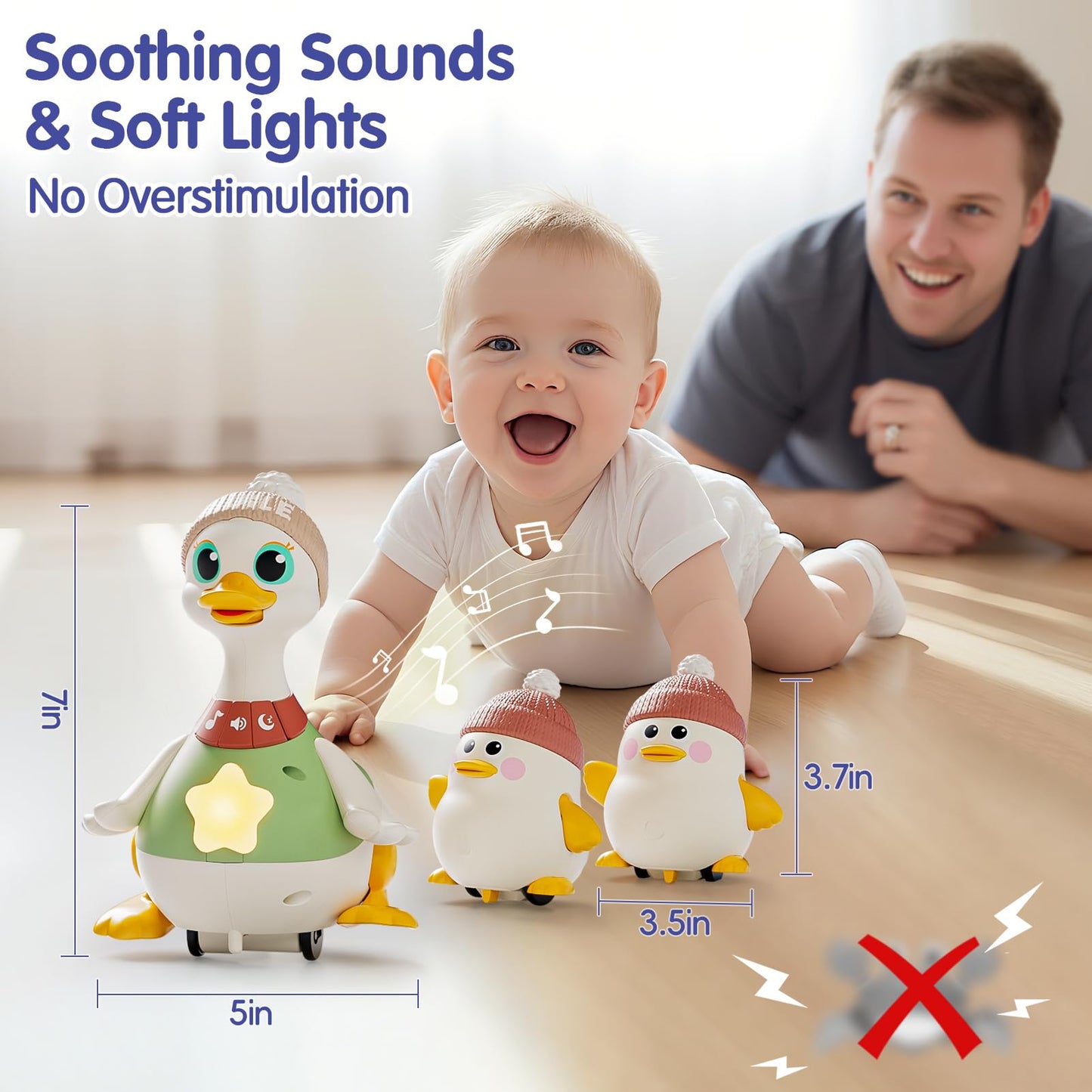 HOLA Baby Toys 6-12 Months Musical Dancing Duck Toy Set with Mama and Babys Tummy Time Toys, Crawling and Interaction Modes 1 Year Old Girl Boy Baby Stocking Stuffers