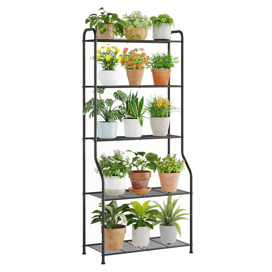Wieghda 5-Tier Corner Plant Stand, Metal Black Flower Pot Rack, Indoor Outdoor Heavy Duty Shelf (Black, 5 Tier)