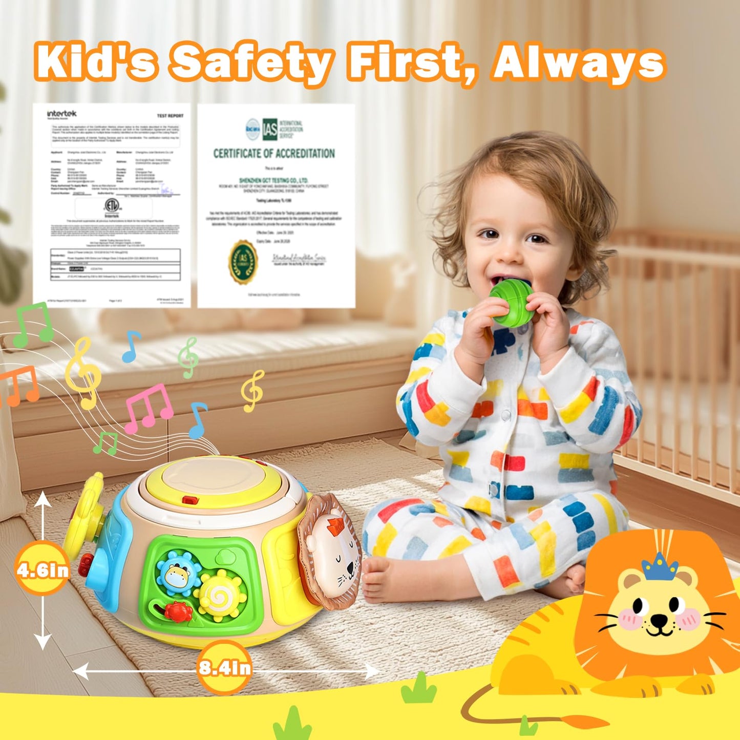7-in-1 Activity Cube Drum Montessori Toys for Baby 18+ Months, Busy Toys for Toddlers with 9 Sensory Shape Blocks, Music & Light Educational Toys Christmas Birthday Gifts for Kids Boys Girls