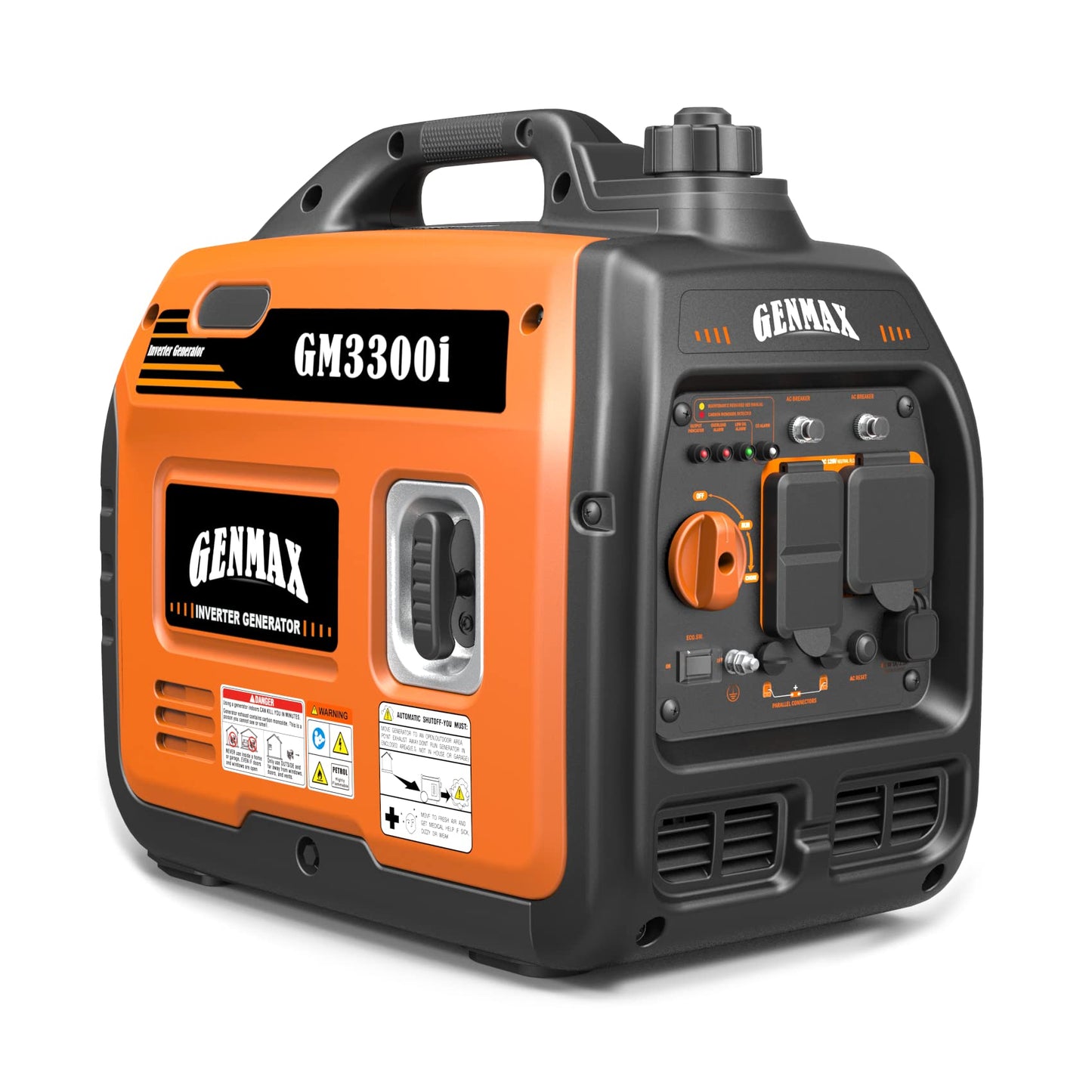GENMAX Portable Generator，3300W Ultra-Quiet Gas Engine, EPA Compliant, Eco-Mode Feature, Ultra Lightweight for Backup Home Use & Camping (GM3300i)