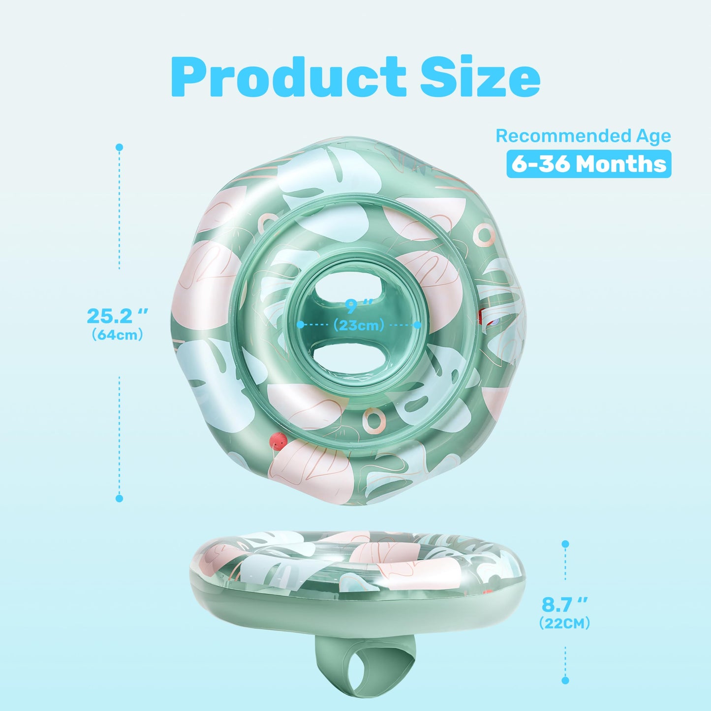 Sloosh Baby Pool Float with Double Air Chambers, Inflatable Baby Swimming Float with Safety Seat, Tropical Leaves Design Toddler Infant Swim Float Ring Swimming Pool Accessories for Age 6-36 Months