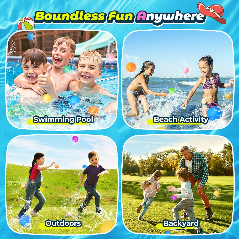 16Pcs Reusable Water Balloons for Kids, Pool Beach Water Toys for Boys and Girls, Summer Toy for Outdoor Games