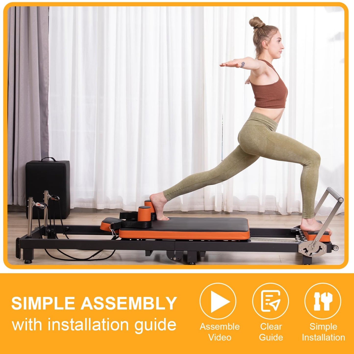 Ntoaujao Pilates Reformer, Foldable Pilates Machine for Home Gym Workout with 4 Springs & 5 Cords, fit for Beginners & Advanced Users, Up to 300 LBS (with Pilate Box & Jumpboard)