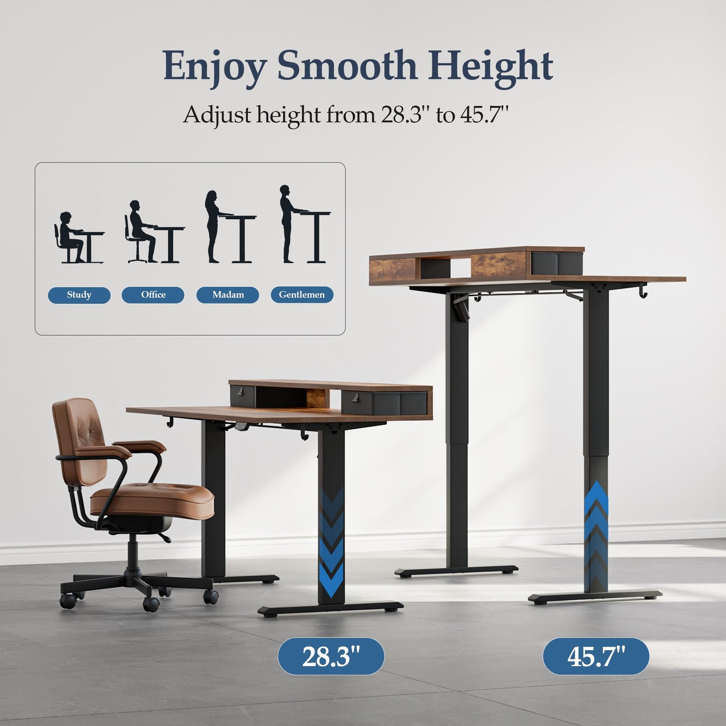 Klicelor 55 Inch Electric Standing Desk with Drawers, Adjustable Height Small Sit Stand Desk for Home Office, Compact Computer Workstation with Storage– Rustic Brown
