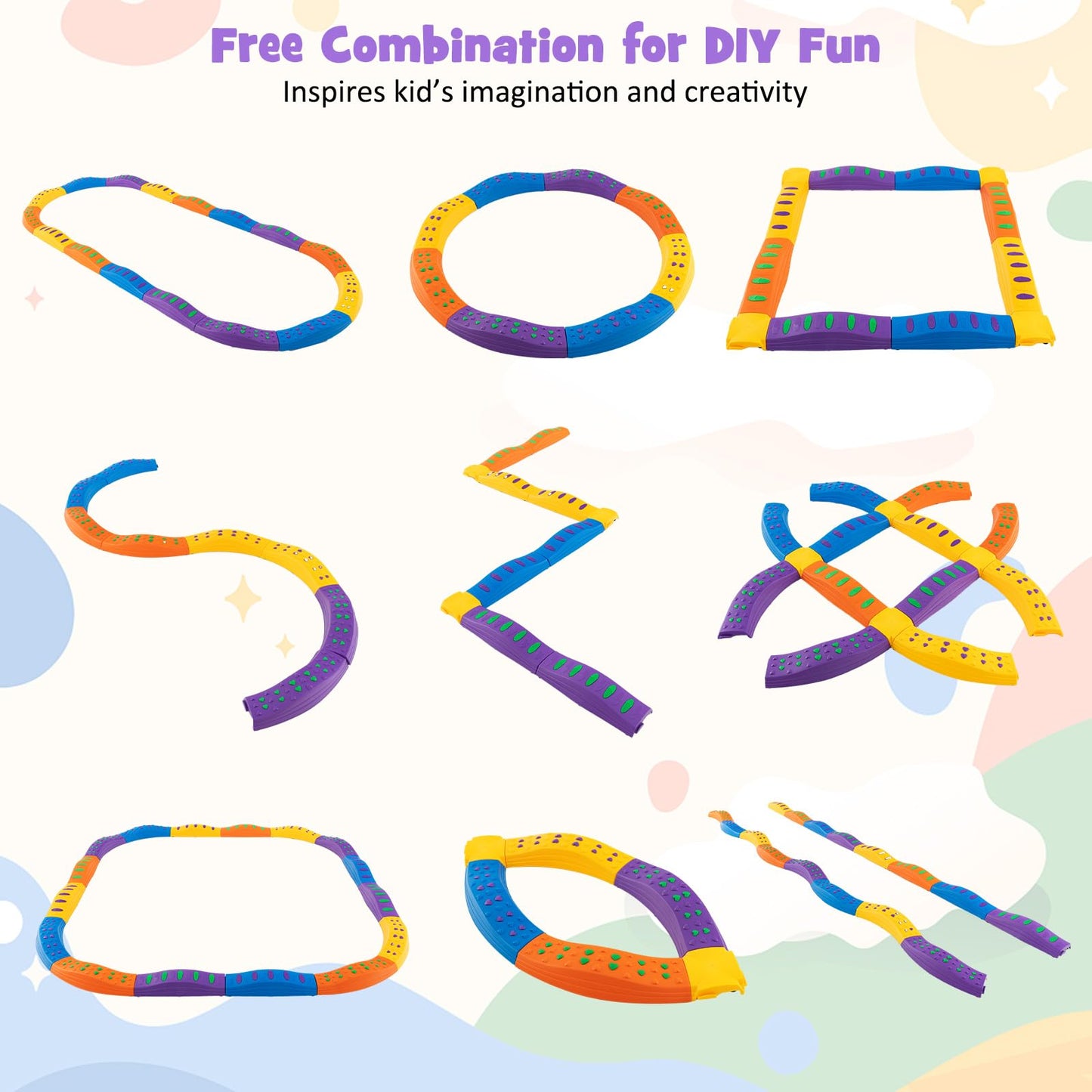 Costzon Wavy Balance Beam for Kids, 20-Piece Toddler Stepping Stones w/Textured Surface & Non-Slip Foot Pads, 180 LBS Weight Capacity, Coordination Blocks Gym Set, Obstacle Course Toys for Girls Boys