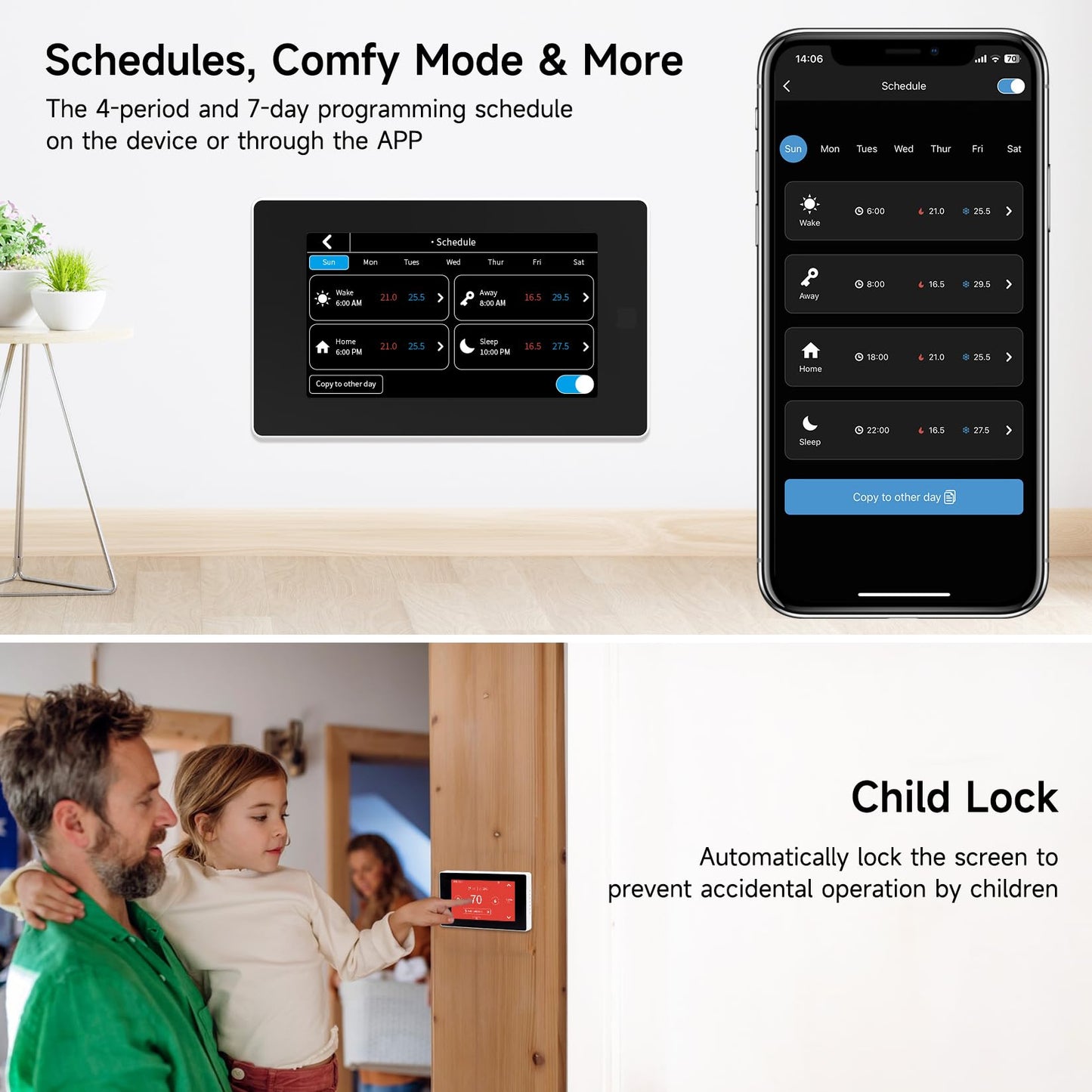 Smart Thermostat for House with C-Wire Adapter, Programmable WiFi Thermostat Compatible with Alexa and Google Assistant,Energy Saving, Remote Control Tuya/Smart Life, C-Wire Require