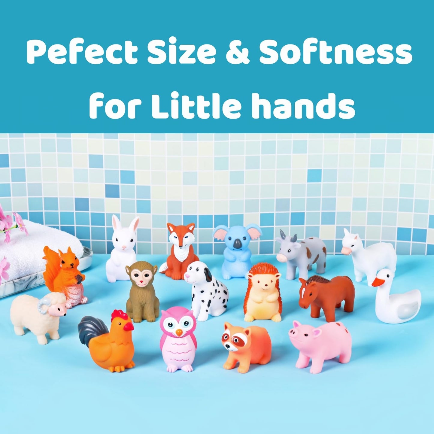 XY-WQ Bath Toys No Hole, for Infants 6-12& Toddlers 1-3, No Hole Bathtub Toys (Animal C2, 16 Pcs)