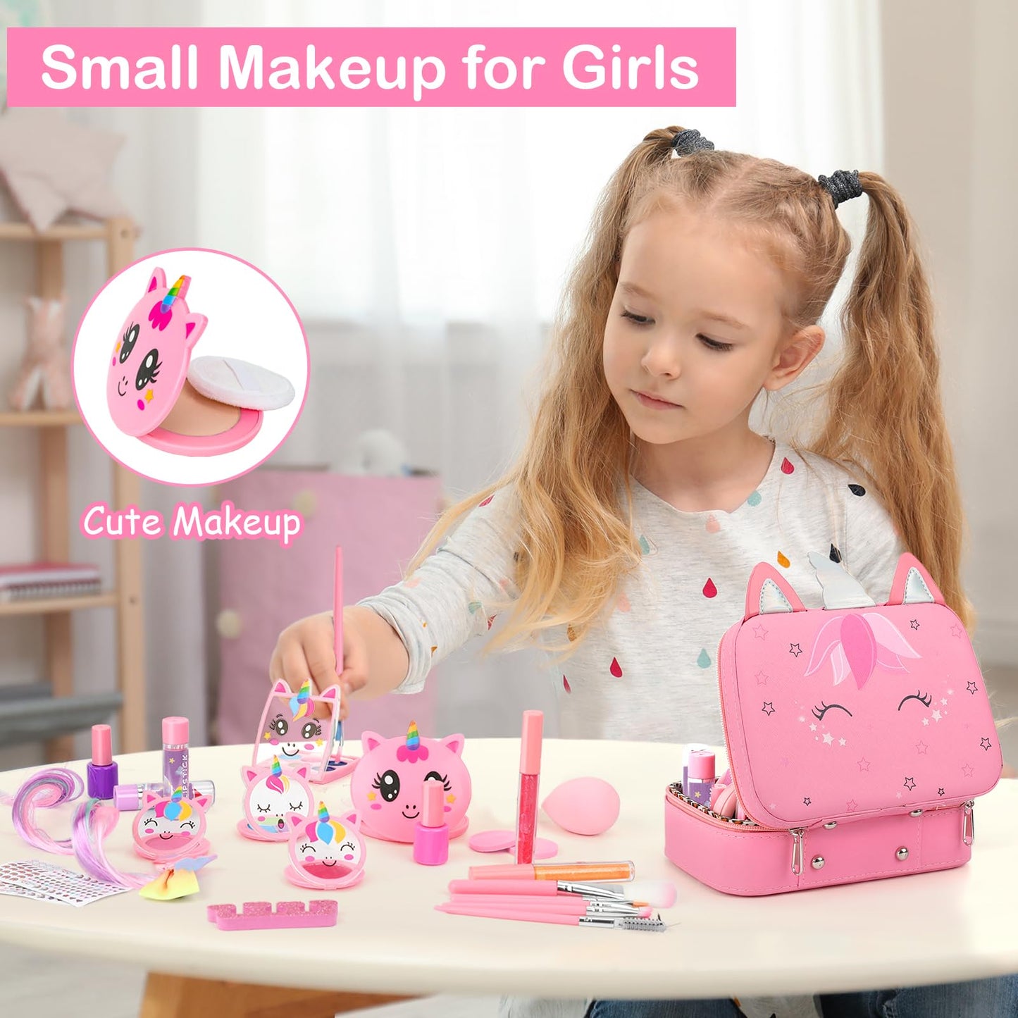 Heaning Kids Washable Makeup Girls Toys - Real Makeup Kit Kid Make up Set for Toddlers Children Princess Dress Up Christmas Birthday Gifts Toys for 3 4 5 6 7 8 9 10 11 12 Year Old Girls