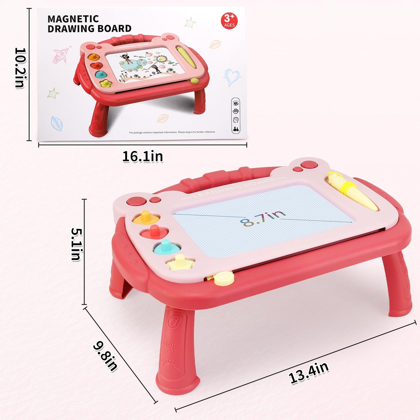 HCFJEH Magnetic Drawing Board, Sketch Doodle Board Pad Toy, Educational Learning Toys for Toddlers 3, Learning Toys for Baby Kids Boys Girls 3 Year Old Birthday Gift (Red)