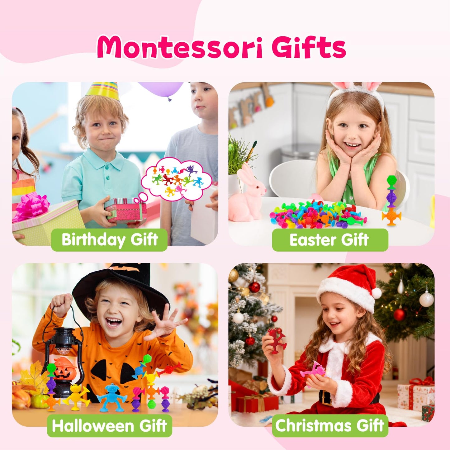 Suction Cup Kids Bath Toys for Toddler Aged 3, 60PCS Animal and Textured Suckers, Montessori Sensory Gifts for Kids 4-8 Years Old, Educational Learning Building Toy