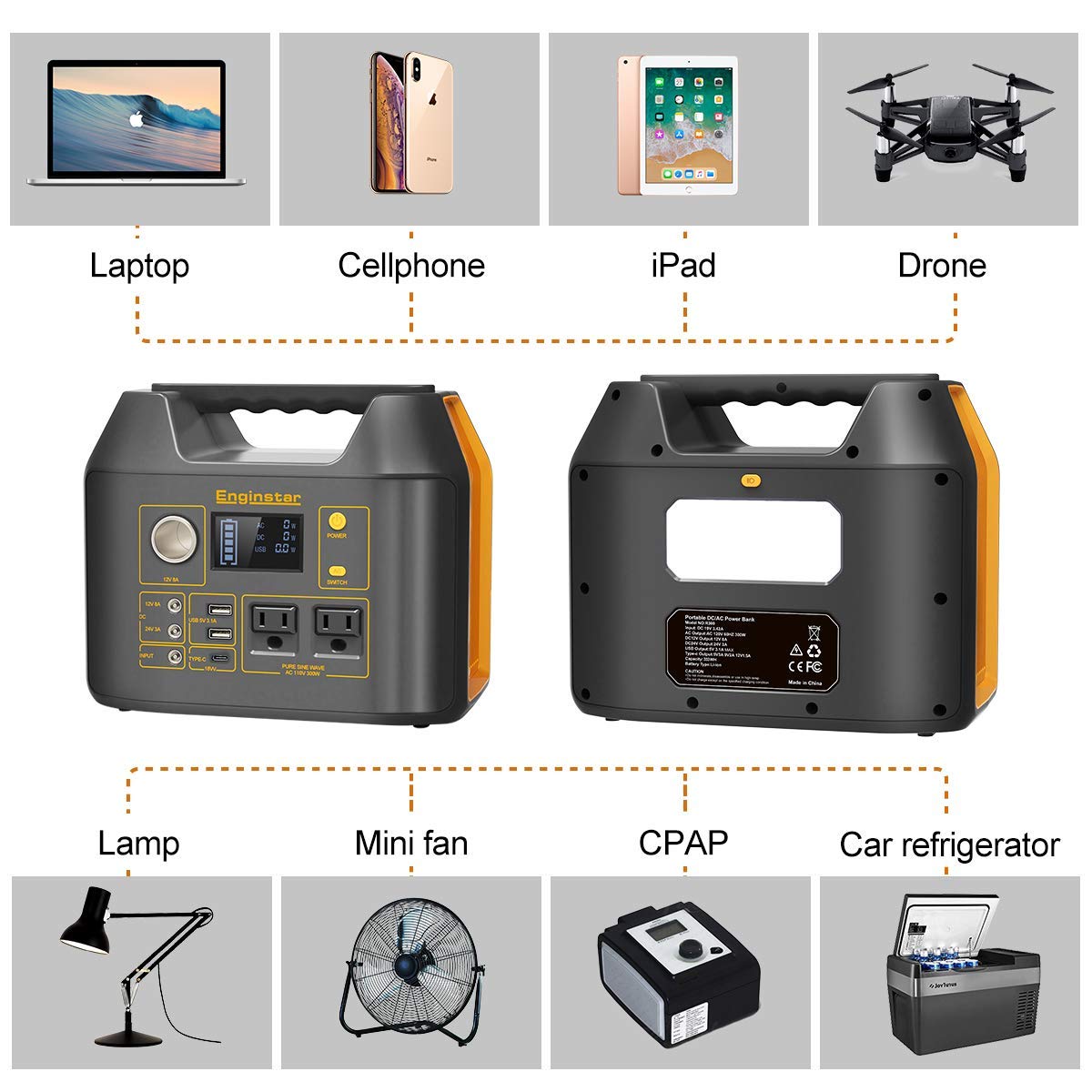 Enginstar Solar Generator, 296Wh Portable Power Station, 110V Pure Sine Wave, 80000mAh Backup Battery Power Supply for CPAP Outdoor Camping, Traveling, and Emergencies