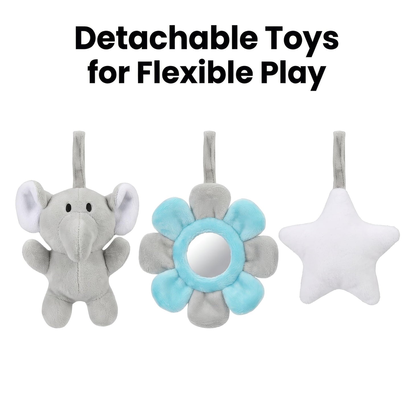 Car Seat Toys Spiral Hanging Elephant, Baby 0-6-12 Months Newborn, Carseat Hanging for Stroller Toys & Crib Hanging, with Rattle BB Squeaker Mirror, Baby Car Seat for Babies Boy Girl