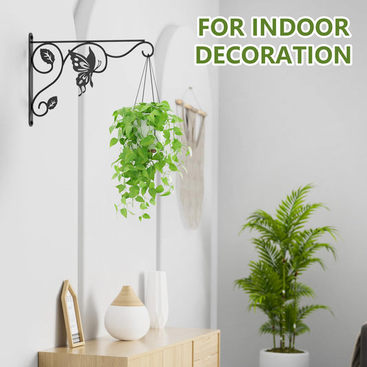 2 Pack Heavy Duty Plant Hooks for Hanging - 12 Inch Metal Wall Hangers Indoor/Outdoor, Sturdy Plant Bracket for Bird Feeders, Planters, Lanterns, Wind Chimes - Patio, Garden, Home Decor (Black)