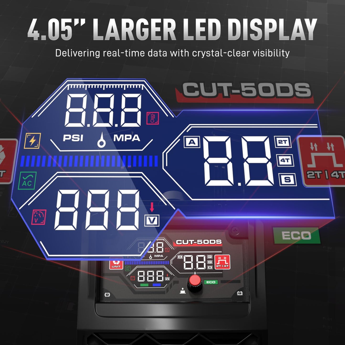 ANDELI Plasma Cutter,50A Heavy Duty Non-Touch Pilot Arc，3/4''Maximum Cut 110/220V，Upgraded LED Display，Exclusive ECO Mode，Expanded Plate Cutting,Rust Removal,PT/2T/4T