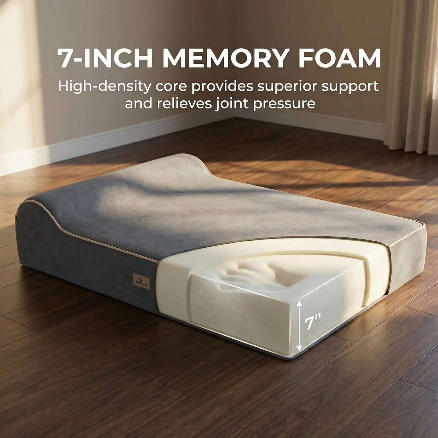 PetFun Jumbo Orthopedic Dog Bed for Large Dogs - 7-inch Thick Memory Foam Dog Bed with Pillow Removable Cover Machine Washable, Giant | 50 inch, Dark Gray