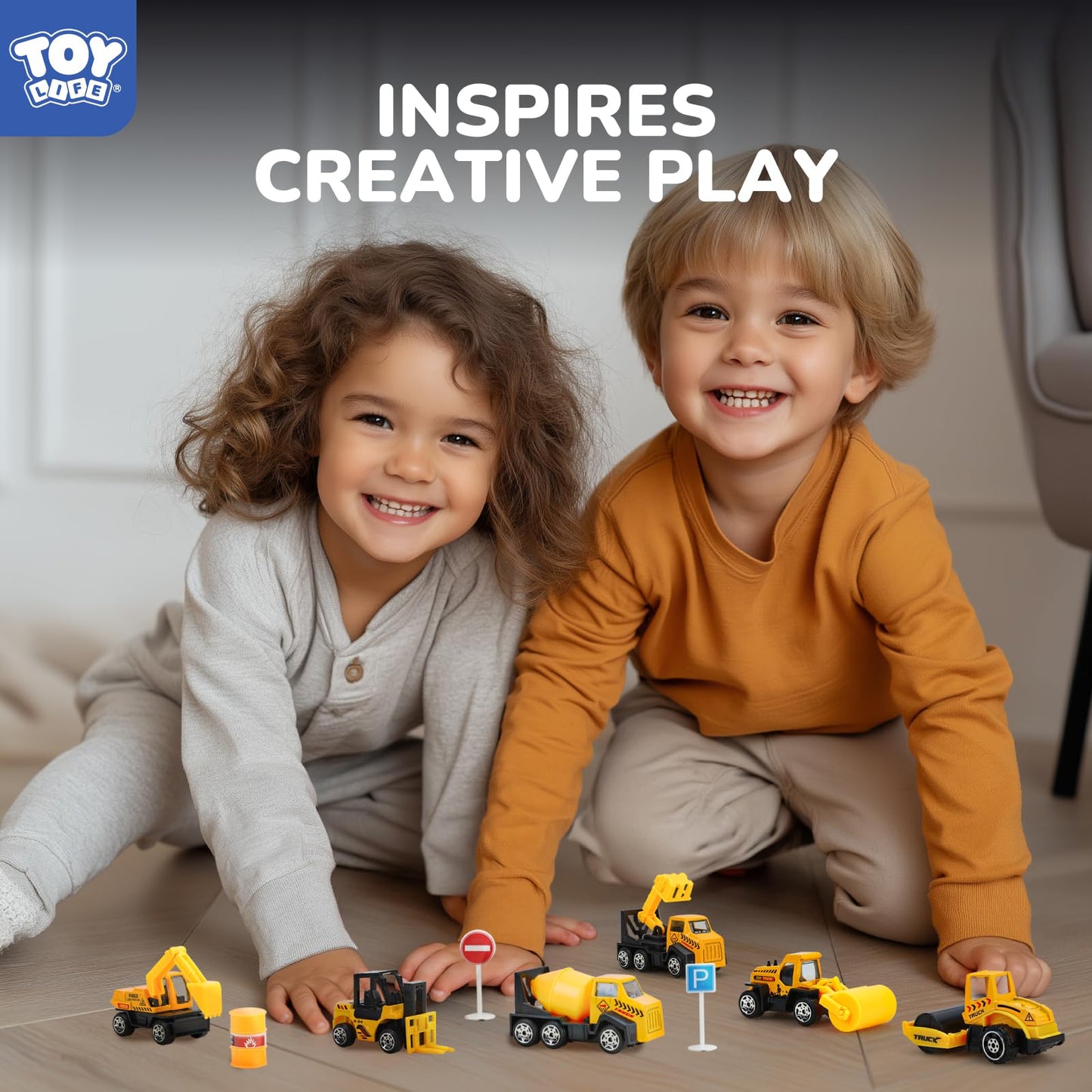 TOY Life 35 PCS Construction Toys, 12 Mini Construction Vehicles with Accessories, Excavator Bulldozer Dump Truck Playset, Sandbox Toys and Cake Toppers for Kids Ages 3-8