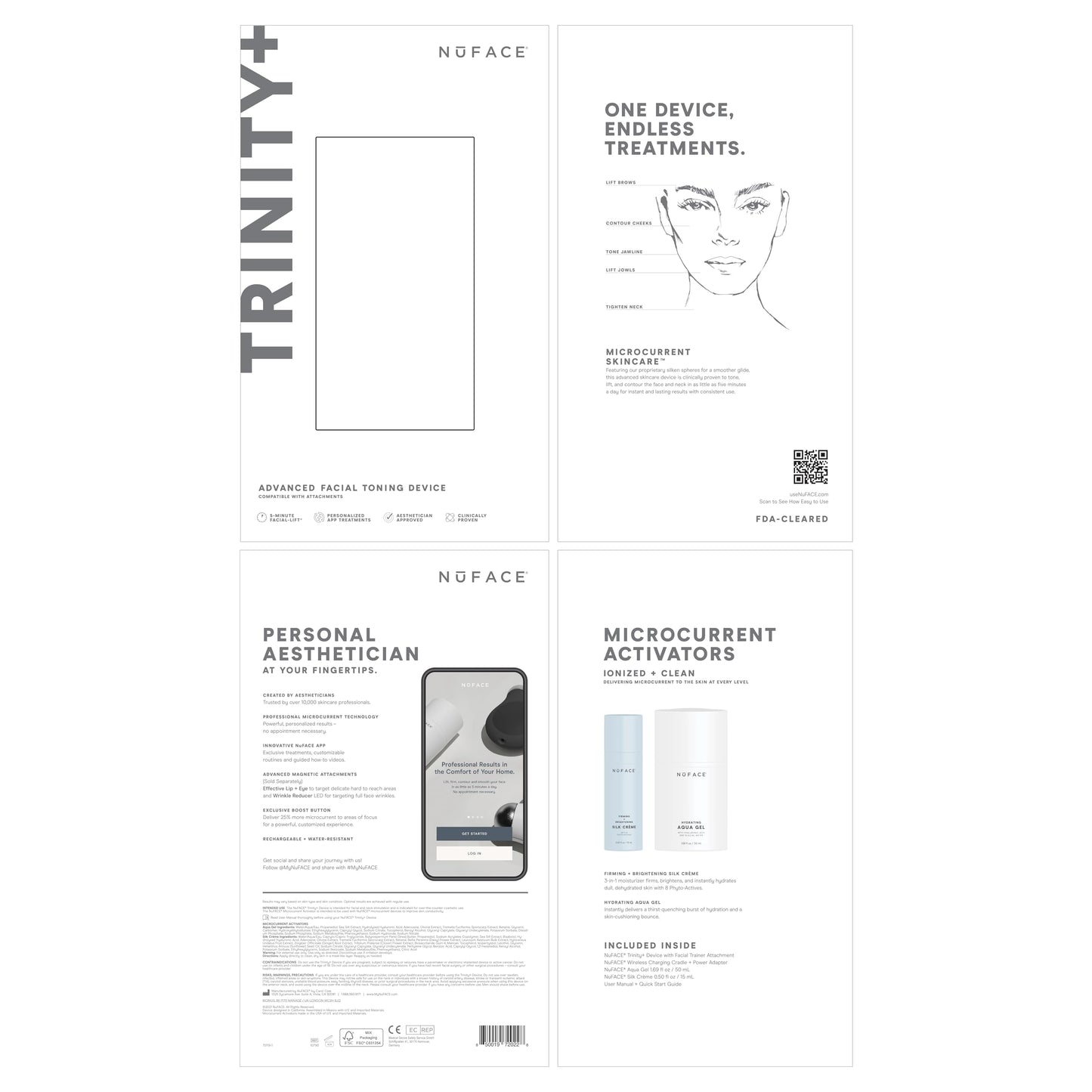 NuFACE Trinity+ Microcurrent Facial Device Kit - FDA Cleared Face Sculpting & Neck Tightening Device to Contour Cheeks & Brows + Microcurrent Gel Activator & Silk Creme