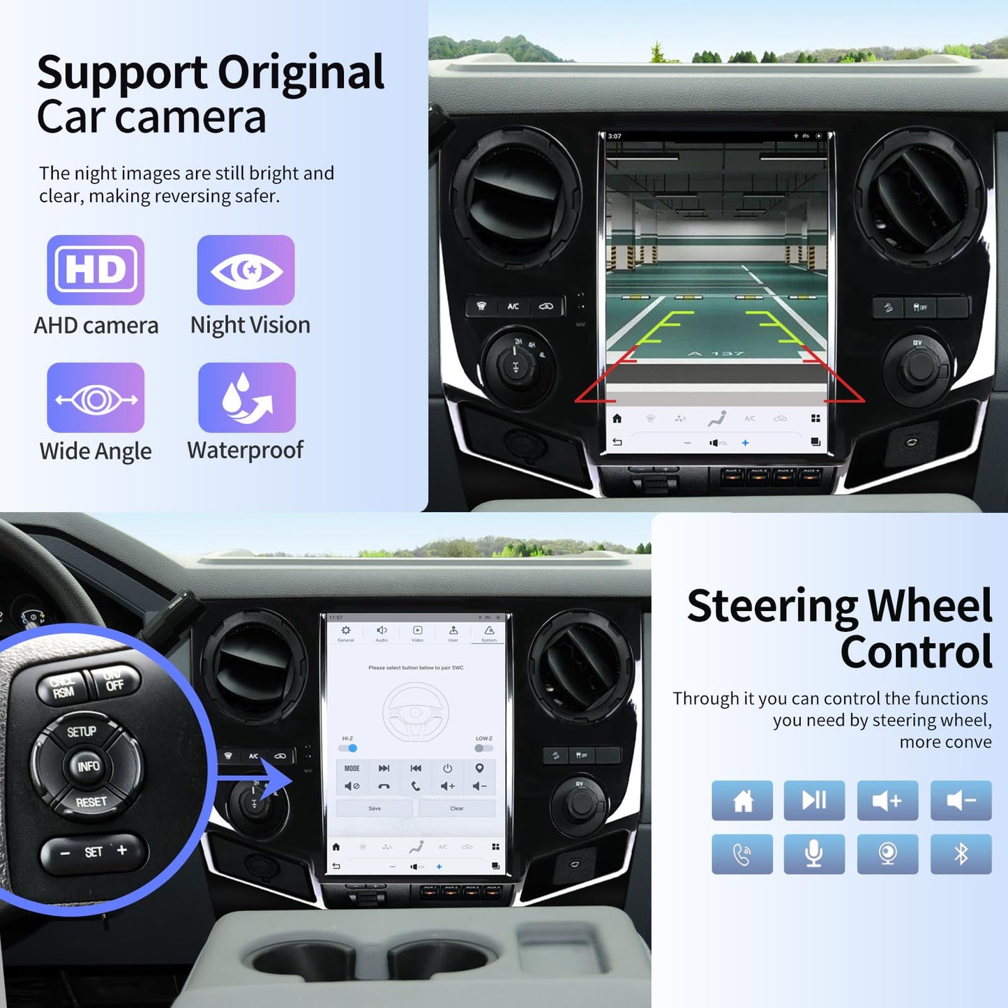 Qualcomm Car Radio for Ford F250 F350 2009-2012 F450 F650 2009-2016 Stereo Replacement Carplay Android Auto Upgrade 12.1 Inch 2K IPS Touch Screen Android 13 Tesla Style Head Unit Navigation