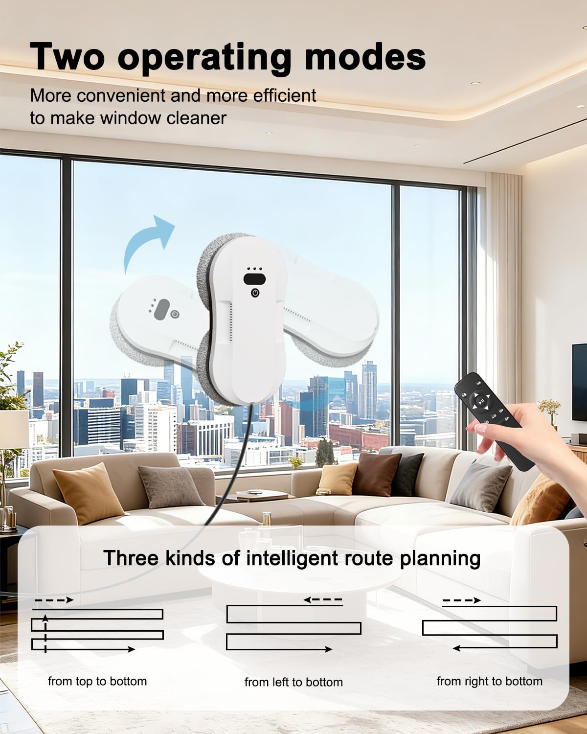 EAEGE Window Cleaning Robot, Automatic Window Cleaner Robot with Dual Spray-50ml Tank, Edge Detection, Intelligent Path Planning, 3000pa Strong Suction, Anti-Drop Protection