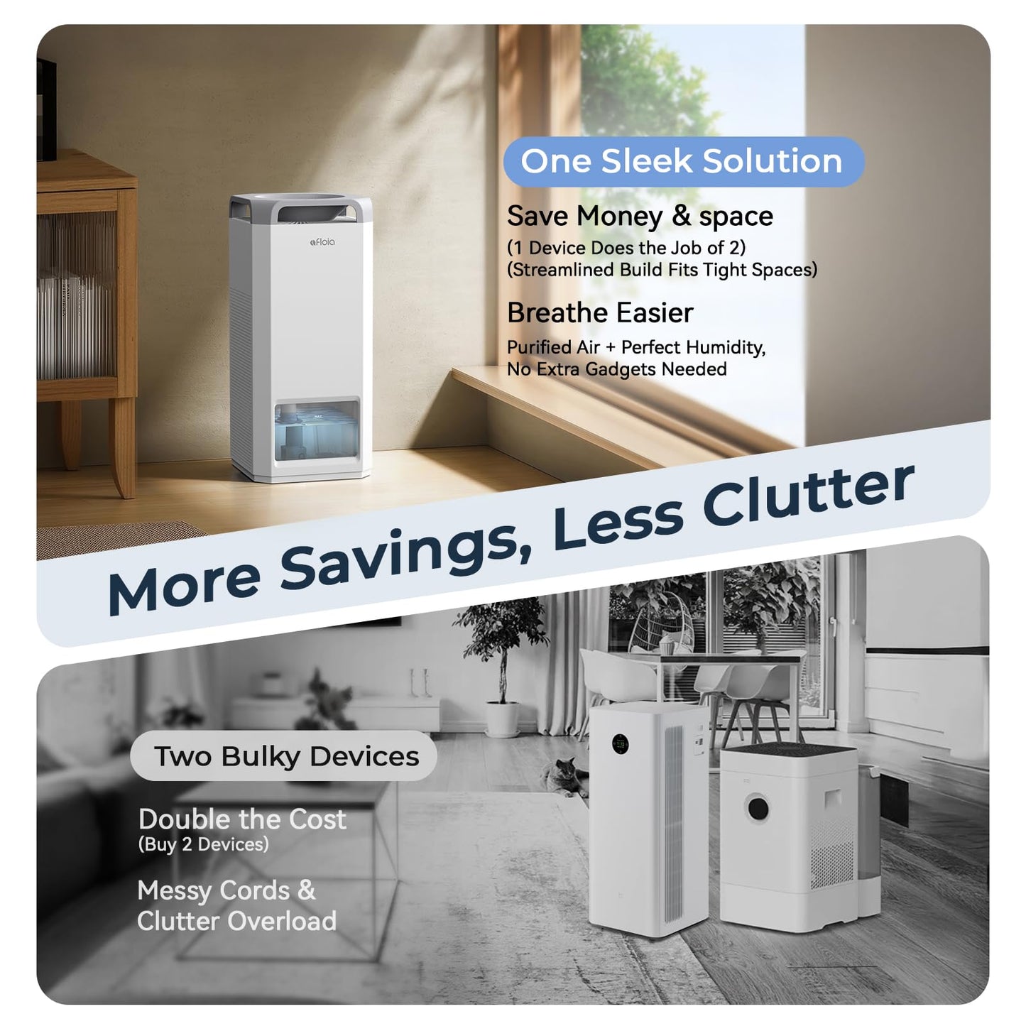 Afloia Humidifier for Bedroom Large Room - Mist Free Evaporative 2 in 1 Humidifier and Air Purifier in One Combo for Home with Top Fill 5L Tank/Humidity&Air Quality Sensor/2-24H Timer