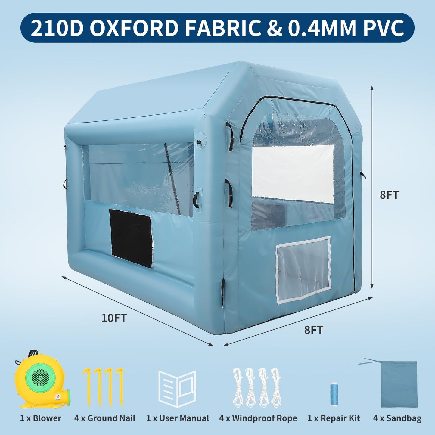 GAOMON Portable Inflatable Paint Booth 10x8x8Ft for Cars & Auto Parts - 480W Blower, Durable Oxford Fabric Spray Tent, Home DIY Project Booth