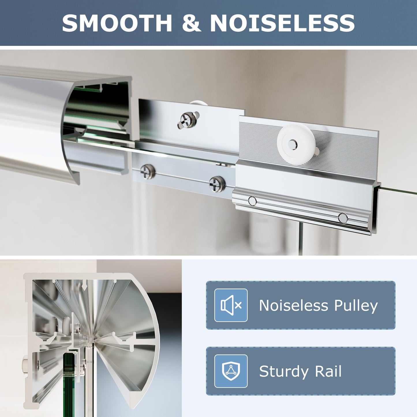 SUNNY SHOWER Double Sliding Glass Door 60" W x 72" H Shower Door 1/4" Tempered Glass Sliding Door Semi-Frameless Shower Glass Enclosure Bypass Walk in Shower Cabin, Chrome Finished