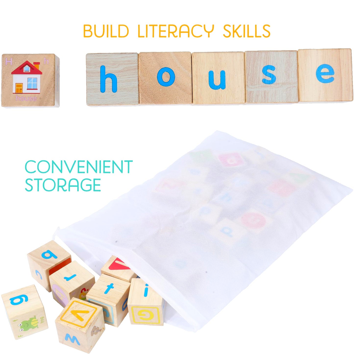 Montessori Mama Wooden Blocks for Toddlers 1-3 - Large 1.6" Hardwood Stacking Blocks with Letters, Shapes, Colors, and Images - Perfect for Early Development and Play