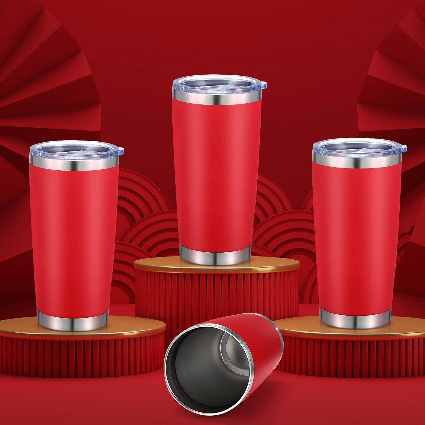 Sieral 36 Pack Stainless Steel Tumblers Bulk with Lids Double Wall Vacuum Insulated Coffee Cups Blank leakproof Powder Coated Tumblers for Engraving Wedding Graduation Party Favors(20 oz,Red)